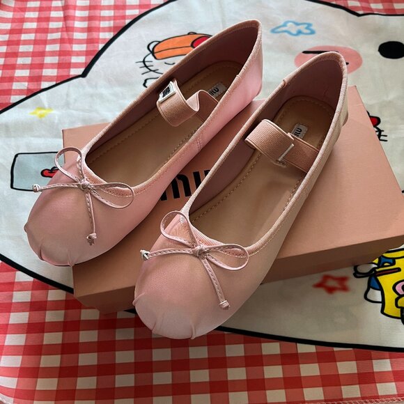 Miu Miu Pink Bow Ballet Flats - Picture 1 of 8